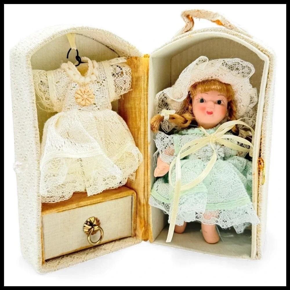 Vintage Mignonette‎ Bisque Porcelain Doll Lace Dress Presentation Box Japan 5
